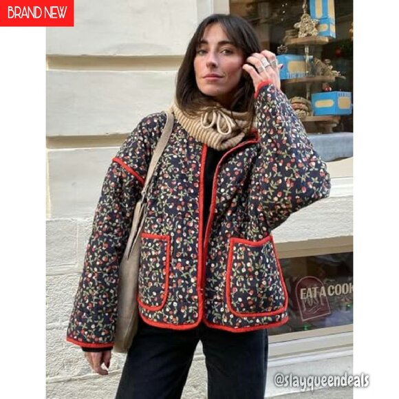 Women's Cropped Quilted Jacket Open Front Lightweight Puffer Coat - Picture 4 of 8